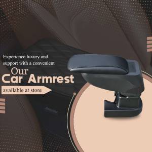 Black car armrest on a beige leather seat
