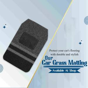 Image of car grass matting with text promoting its durability and style.