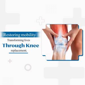 Image depicting knee replacement surgery and recovery, with text highlighting mobility restoration.