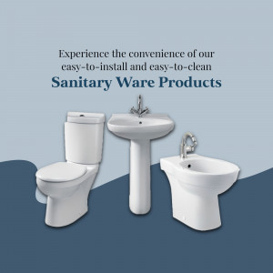 White toilet, sink, and bidet set against a blue background