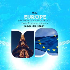 Image promoting Europe spouse visa support with the Eiffel Tower and EU flag.