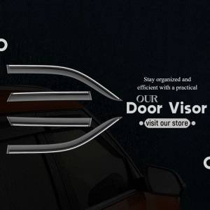 Image of car door visors with text promoting organization and a store visit.