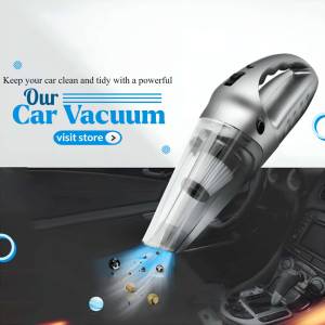 Silver handheld car vacuum cleaner in use inside a car