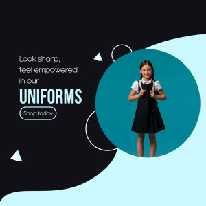 Girl wearing school uniform with promotional text