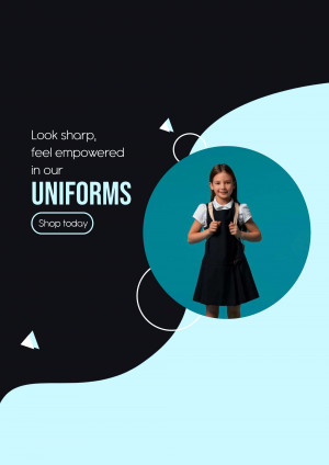 Young girl wearing school uniform, advertisement for uniforms