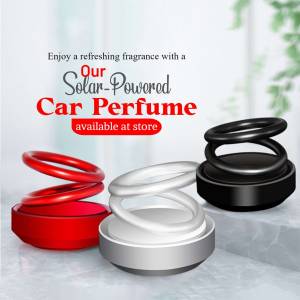 Three solar-powered car perfumes in red, white, and black.