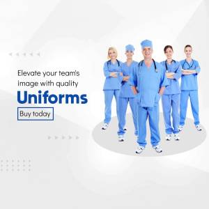 Group of healthcare professionals wearing blue medical scrubs and uniforms.