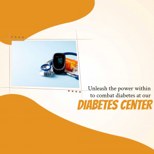 Image promoting a diabetes center with medical equipment and text.