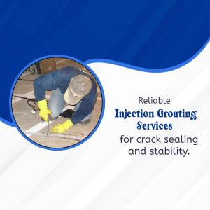 Worker performing injection grouting for crack sealing and foundation stability.