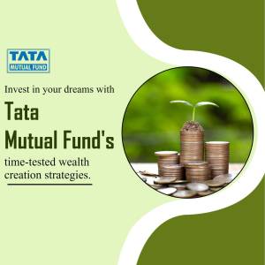 Tata Mutual Fund advertisement with coins and a growing plant