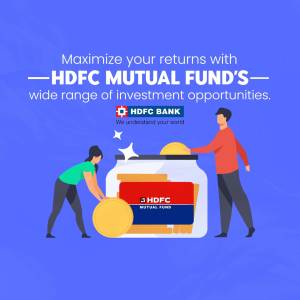 Illustration of people adding coins to a jar labeled HDFC Mutual Funds, promoting investment opportunities.