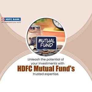 HDFC Mutual Fund advertisement with a jar of coins and a clock.