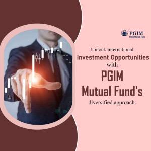 Man pointing at a candlestick chart with PGIM logo and investment text
