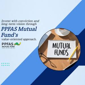 Image promoting PPFAS Mutual Fund with a notebook and pencil.