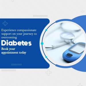 Image depicting diabetes care with a stethoscope, glucose meter, and supportive text.