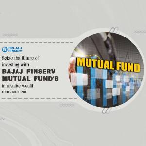 Image promoting Bajaj Finserv Mutual Fund with a person using a smartphone.