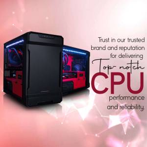 Black computer case with red internal lighting and CPU text overlay
