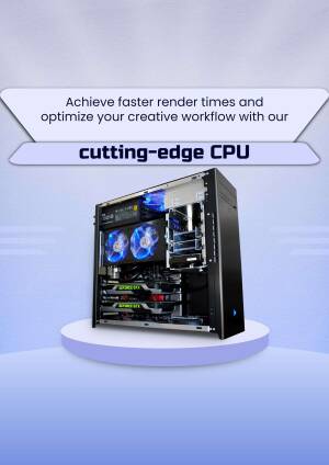 Image of a high-performance CPU with blue lighting, promoting faster render times.