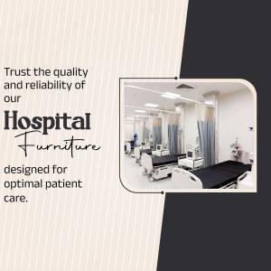 Image of hospital furniture including beds and medical equipment, promoting quality and reliability.