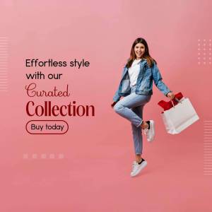 Woman with shopping bags promoting a curated fashion collection