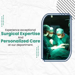 Surgical team in operating room with text overlay promoting exceptional surgical expertise and personalized care.