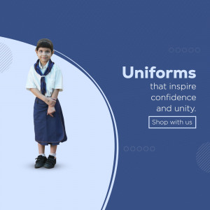 A young schoolgirl in a navy blue and white uniform standing confidently.