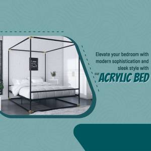 Black metal and acrylic canopy bed in a modern bedroom setting