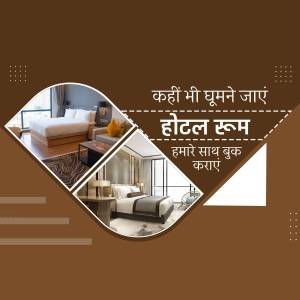 Collage of hotel room interiors with promotional text in Hindi.