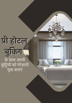 Hotel room interior with a modern chandelier and comfortable bed