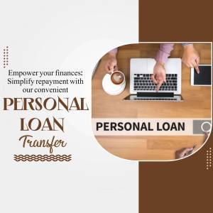 Image promoting a personal loan transfer service with people working on a laptop.