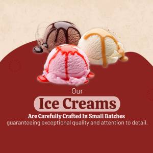 Three scoops of ice cream - strawberry, chocolate, and vanilla - with caramel and chocolate sauce.