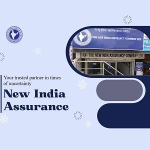 Exterior view of a New India Assurance branch building with company logo and branding.