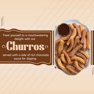 A plate of golden brown churros served with a side of rich chocolate dipping sauce.