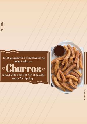 A plate of golden brown churros served with a side of rich chocolate dipping sauce.