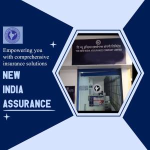 Exterior view of a New India Assurance branch with logo and branding.