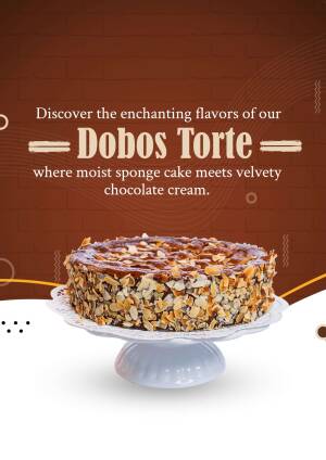 Close-up of a Dobos Torte on a white cake stand