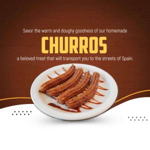 A plate of golden brown churros drizzled with caramel sauce.