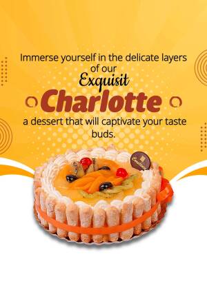 A promotional image of a Charlotte cake with fruit topping.