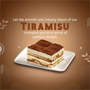 Close-up of a square slice of Tiramisu on a white plate