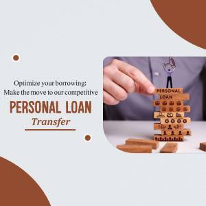 Image depicting a hand building a tower of wooden blocks with the words 'Personal Loan' on them, representing loan transfer and financial optimization.