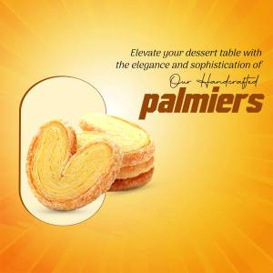 Close-up of golden brown palmiers pastries with a gradient orange background.