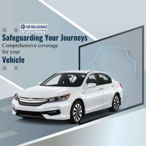 White car with New India Assurance branding for vehicle insurance