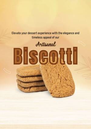 Stack of golden brown biscotti cookies with text 'Artisanal Biscotti'