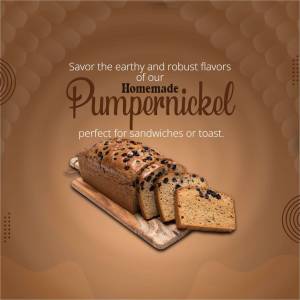 A loaf of homemade pumpernickel bread sliced on a wooden board.