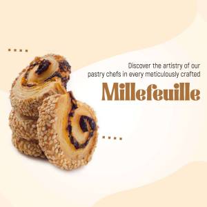 Close-up of a Millefeuille pastry with sesame seeds and a date filling.