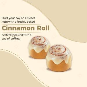 Two freshly baked cinnamon rolls with white icing on a beige background