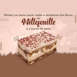 Close-up of a Millefeuille dessert with vanilla and coffee flavors.