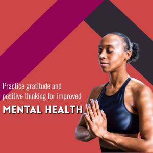 Woman meditating with text promoting mental health