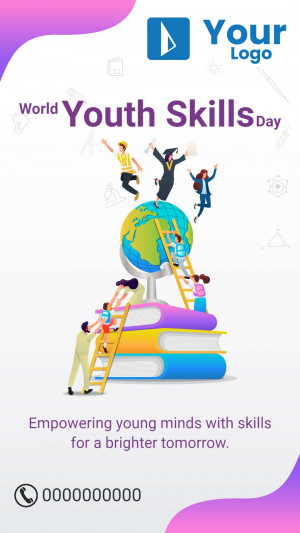 Illustration of people climbing ladders towards a globe representing World Youth Skills Day