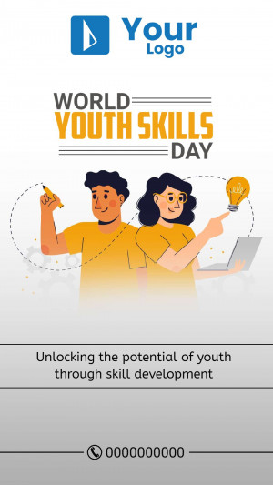 Illustration promoting World Youth Skills Day with young people and a lightbulb.